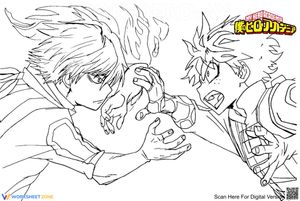 Deku and Todoroki Action Scene Coloring Page
