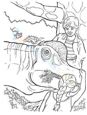 Children Petting a Dinosaur Worksheet