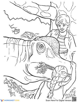 Children Petting a Dinosaur Worksheet