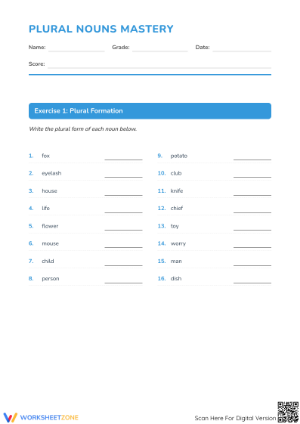 Printable Plural Nouns Worksheet | Grade 3 Grammar