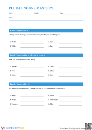 Plural Nouns Mastery Worksheet | Grade 4-5 Essential