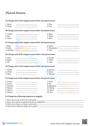 Plural Nouns Exercises for Kids