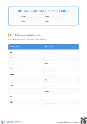Irregular Past Tense Verbs Worksheet | Grade 2-3 Essential