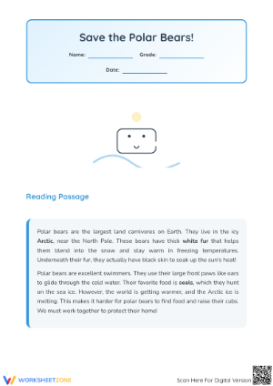 Save the Polar Bears! Printable Reading Worksheet | Grade 2