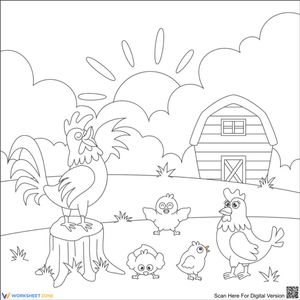 Printable Chicken Family Farm Coloring Page | Grade K-2