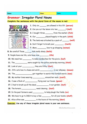 Worksheet: Irregular Plural Nouns