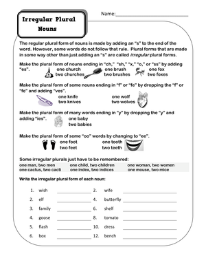 Irregular Plural Nouns Worksheet: Learn Singular and Plural Forms