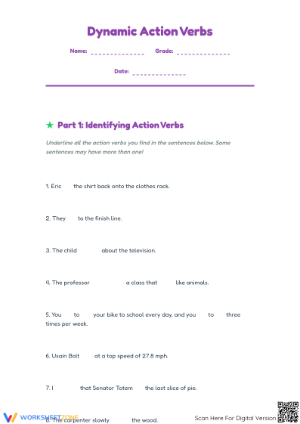 Action Verbs Worksheet Activity