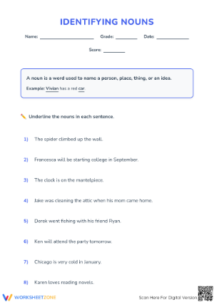 Identifying Nouns Worksheet | Grade 3-4 Essential