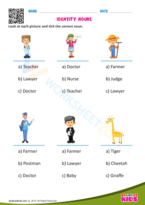 Identify Nouns Worksheet