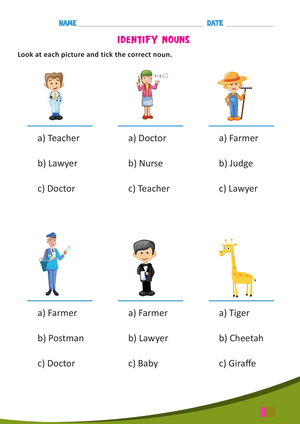 Identify Nouns Worksheet