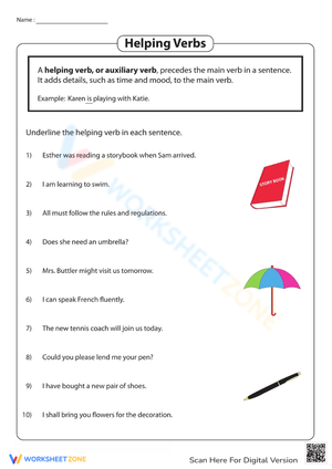 Helping Verbs Worksheet for Kids 