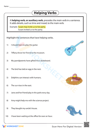 Helping Verbs Practice: Highlight Auxiliary Verbs