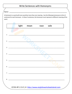Write Sentences with Homonyms