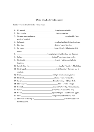 Order of Adjectives Exercise