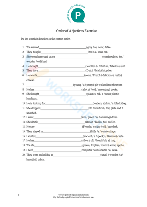 Order of Adjectives Exercise