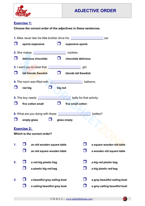 Adjective Order Learning Sheet