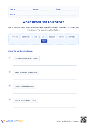 Adjective Word Order Exercise | Grade 6-7 Essential