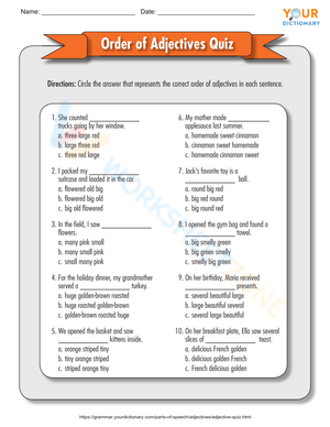 Adjective Order Quiz Worksheet