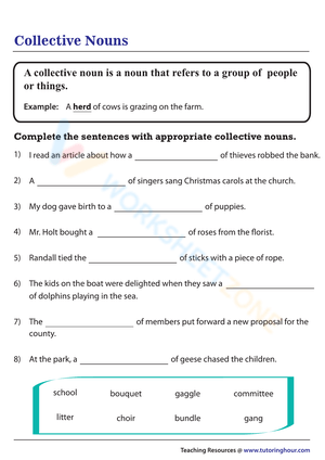 Identifying Collective Nouns Worksheet