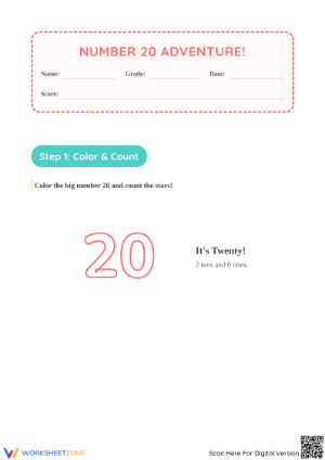Number 20 Tracing Worksheet | Essential Grade K Math