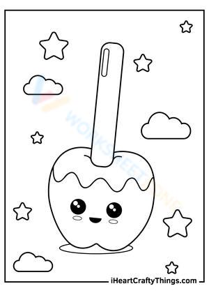 Kawaii Candy Apple Coloring Page