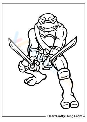 Ninja Turtle Coloring Page – Dual Sword Fighter Pose

