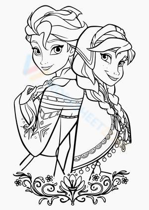 Anna and Elsa Coloring Page for Kids