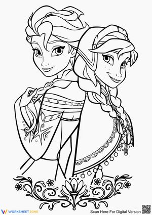 Anna and Elsa Coloring Page for Kids