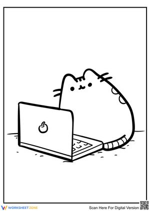 Pusheen and Laptop Coloring Page | Essential Printable