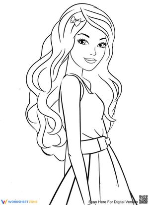 Pretty Girl with Wavy Hair Coloring Page for Teens