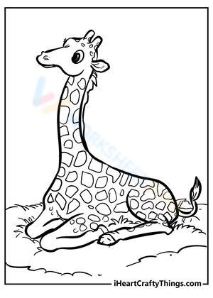 Giraffe on the Grass Illustration Worksheet
