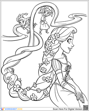 Kids playing with Rapunzel's long hair