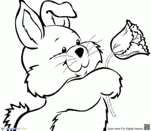 Bunny with a Flower Coloring Page | Essential Printable