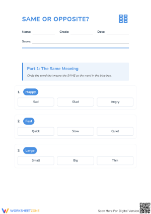 Synonyms and Antonyms Worksheet | Grade 4 Essential