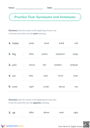Grade 2 Synonyms & Antonyms — Printable No-Prep Worksheet