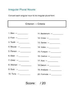 Practice Irregular Plural Nouns Worksheet
