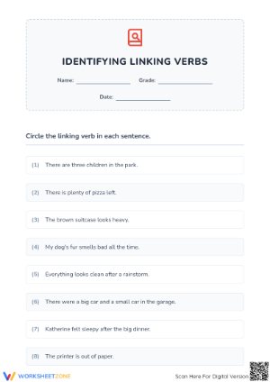 Identifying Linking Verbs Worksheet | Grade 3 Essential