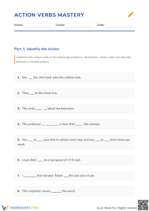 Action Verbs Mastery Worksheet | Essential Grade 3 ELA
