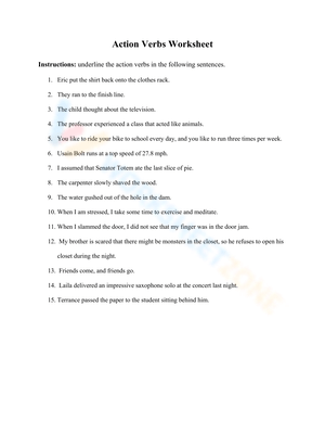Action Verbs Worksheet