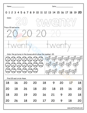 Twenty Color Trace Activity Worksheet