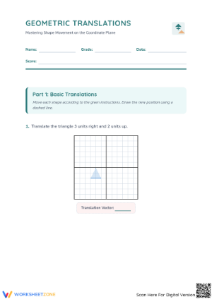 Printable Geometric Translations Worksheet | Grade 8 Math