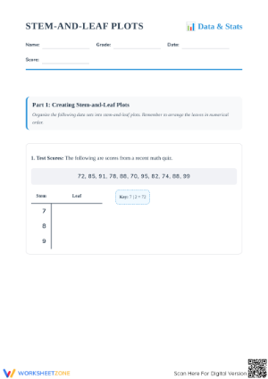Printable Stem and Leaf Plots Worksheet | Grade 6 Math