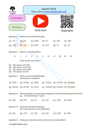 Square Root Practice Worksheet