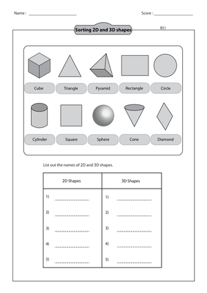 Sorting 2D and 3D Shapes Worksheet