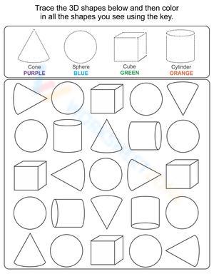 Trace the 3D Shapes Worksheet