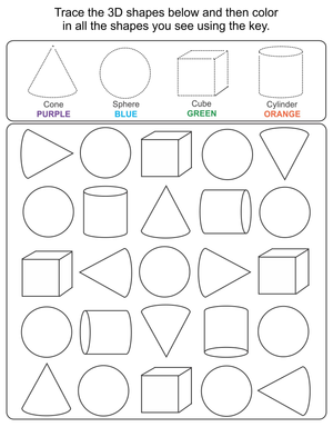 Trace the 3D Shapes Worksheet