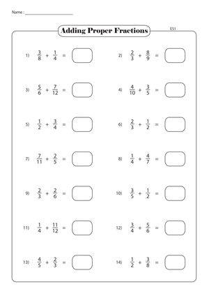 Adding Proper Fractions Worksheet