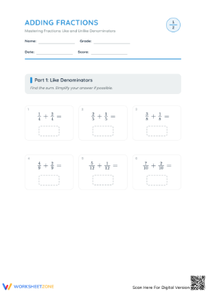 Adding Fractions Worksheet | Printable Grade 5 Math