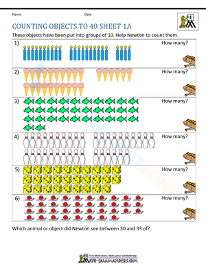 Counting Objects to 40 Worksheet